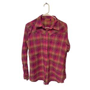 Wrangler Womens Size Large Purple Pink Plaid SNap Up Western Shirt Cowboy Long S